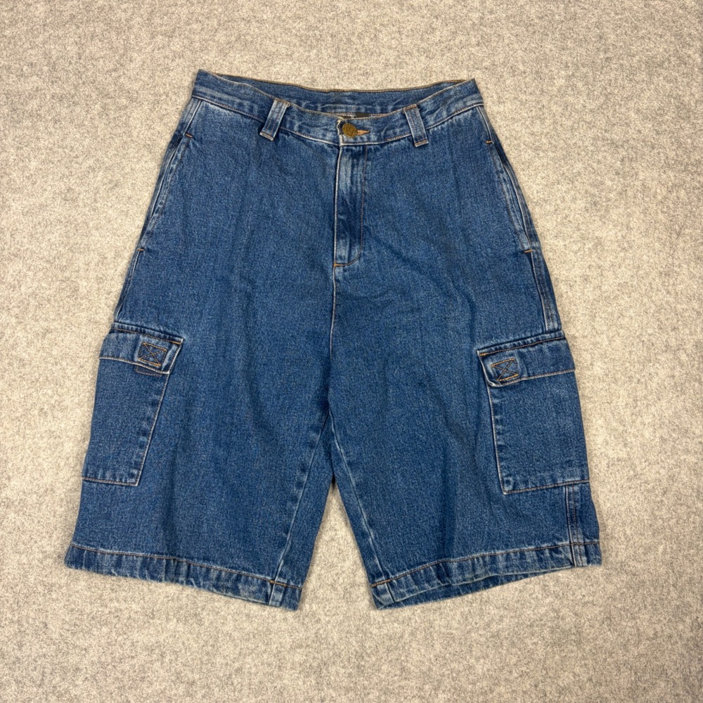 Burnside Mens Denim Cargo Shorts Blue Medium Wash Size 30 Utility Relaxed Fit